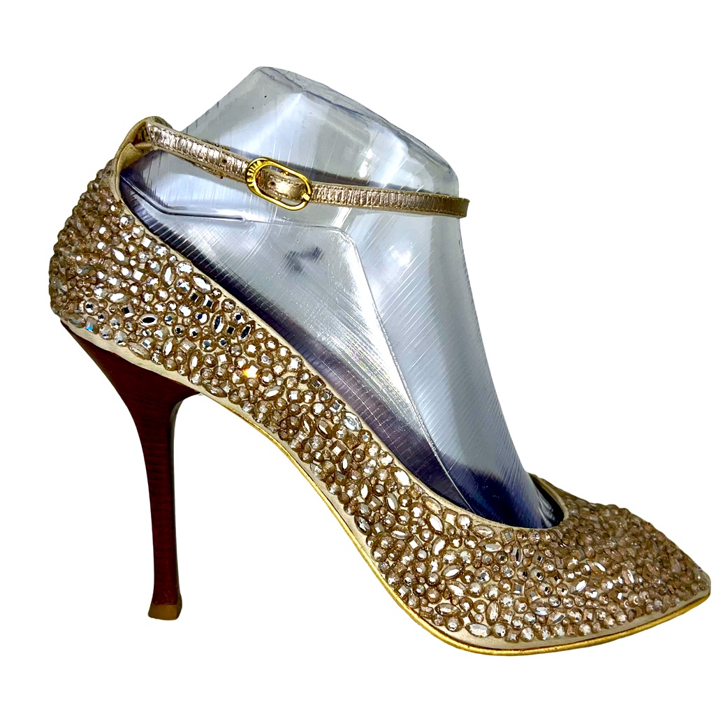 Le Silla High Heel Shoes In Champagne Patent Leather And Rhinestones